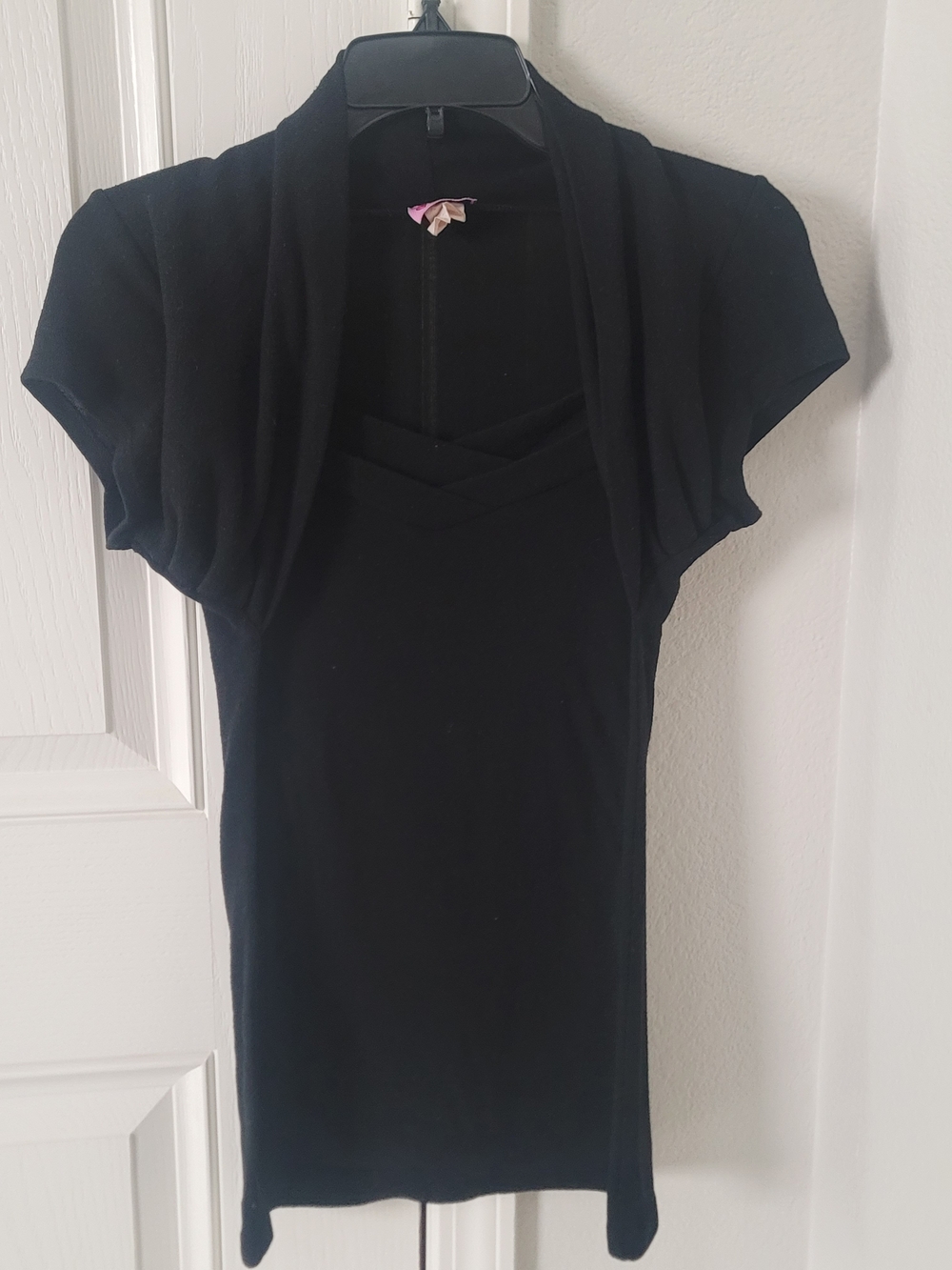 Tres Bien Black Short-Sleeve Layered Neck Top
